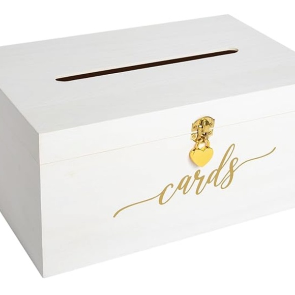 Wedding Card Box - 14 x 9 x 6.5 - White with Gold Sign LOCK & KEY not included - Picture 1 of 10
